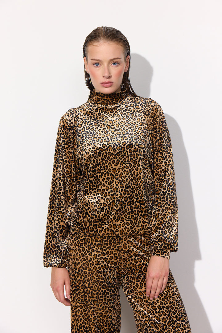 HUNKØN Angela Velour Blouse Blouses Leopard