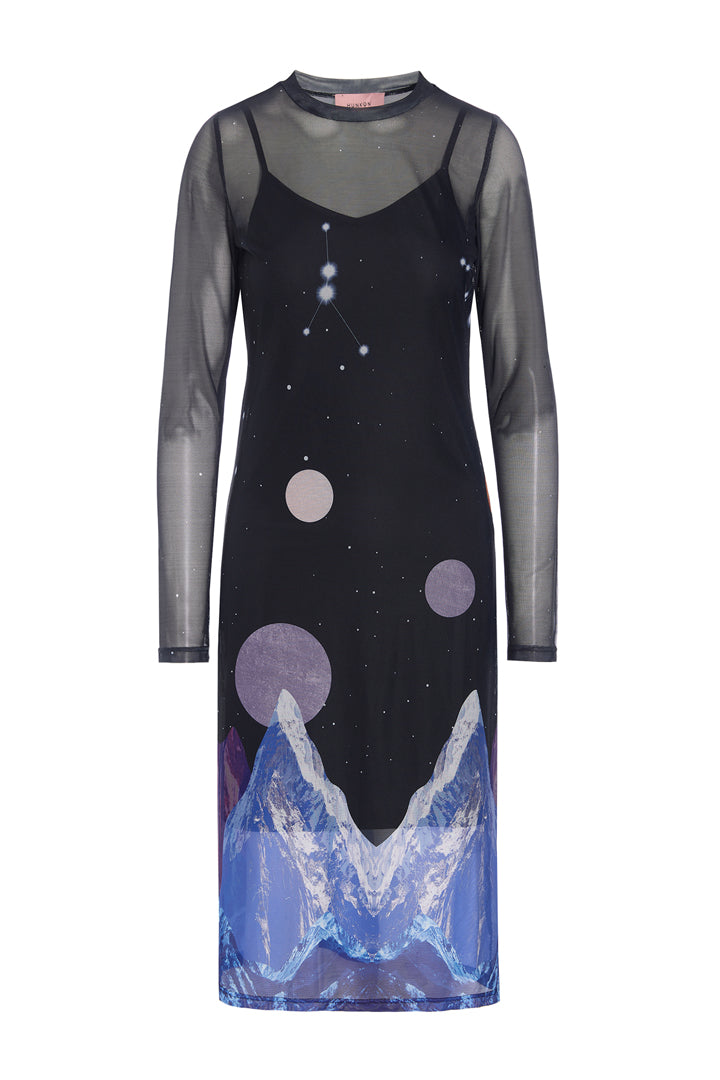 HUNKØN Annika Mesh Dress Dresses Outer Space Art Print