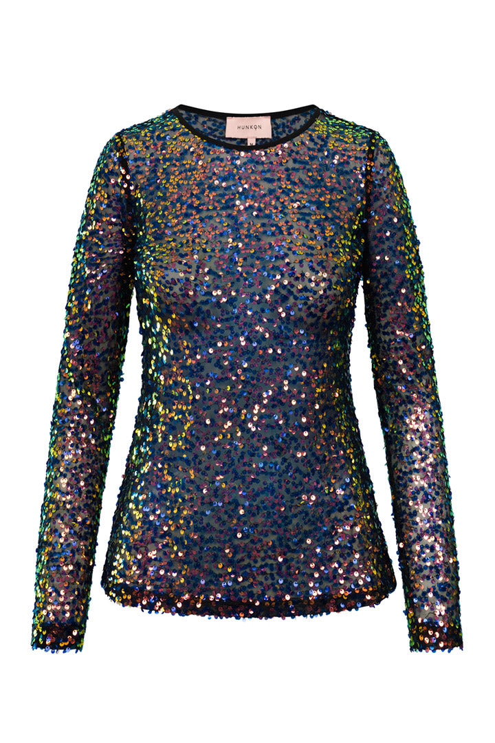 HUNKØN Aya Sequin Blouse Blouses Black