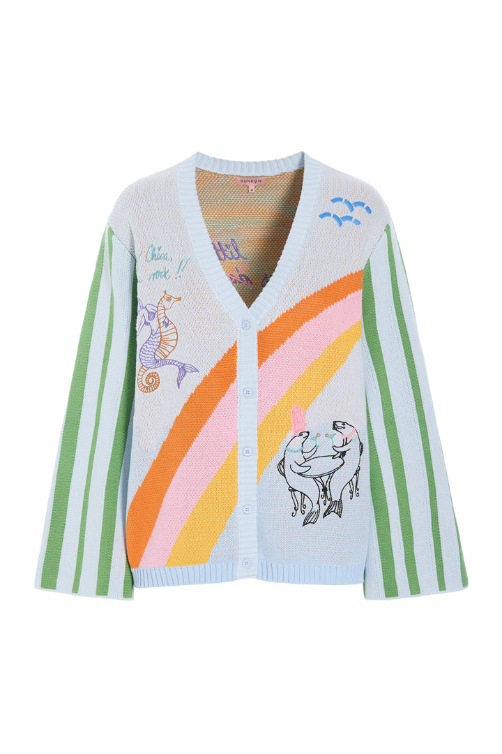 HUNKØN Bubbles Cardigan Cardigans Blue Sea