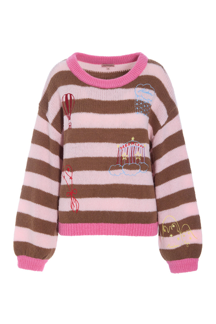 HUNKØN Curtis Knit Blouse Blouses Peach Striped