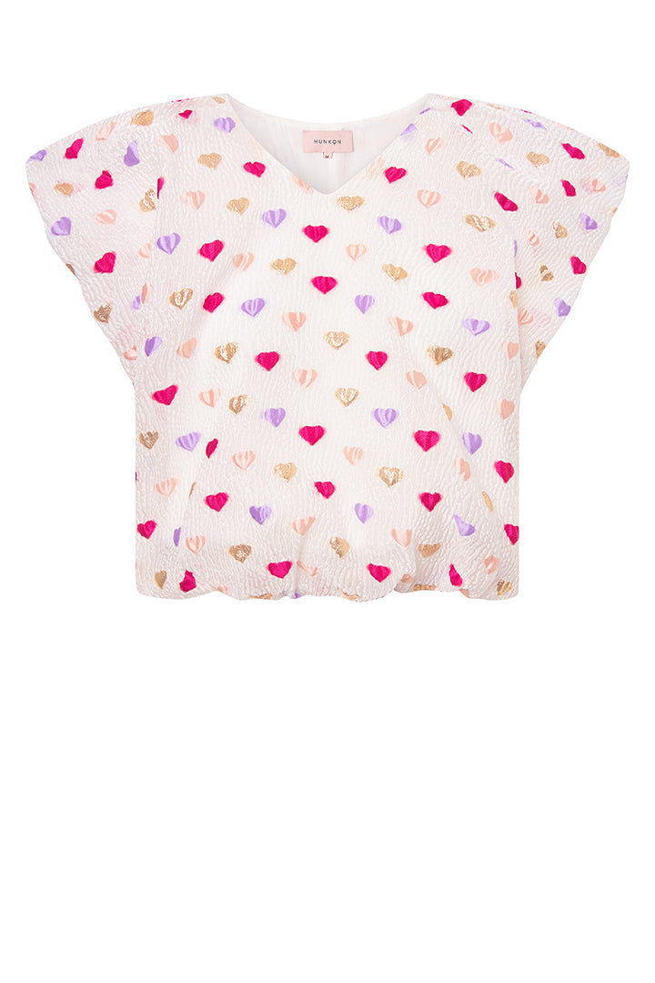 HUNKØN Dahlia Wing Top Tops Pink Hearts