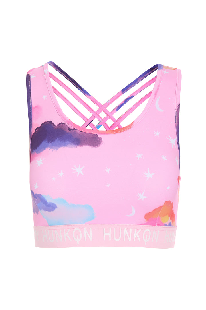 HUNKØN Diana Yoga Top Tops Pink sky Art Print