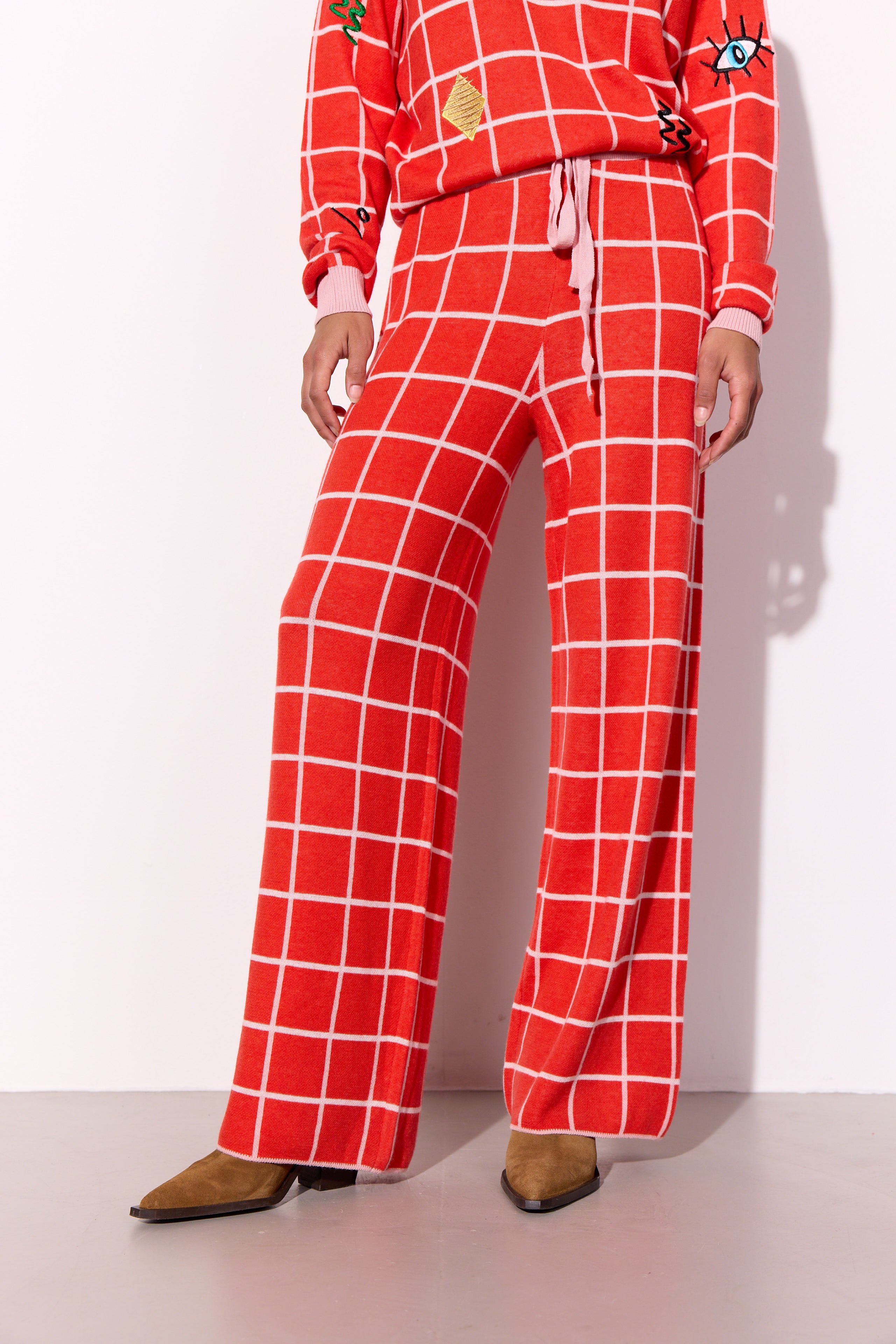 HUNKØN Dusty Knit Pants Trousers Red Checked