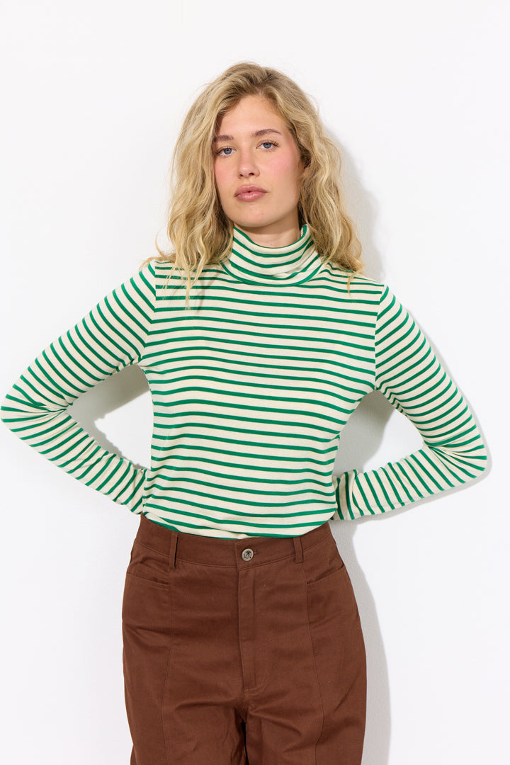 HUNKØN Halima Turtleneck Blouses Green Striped