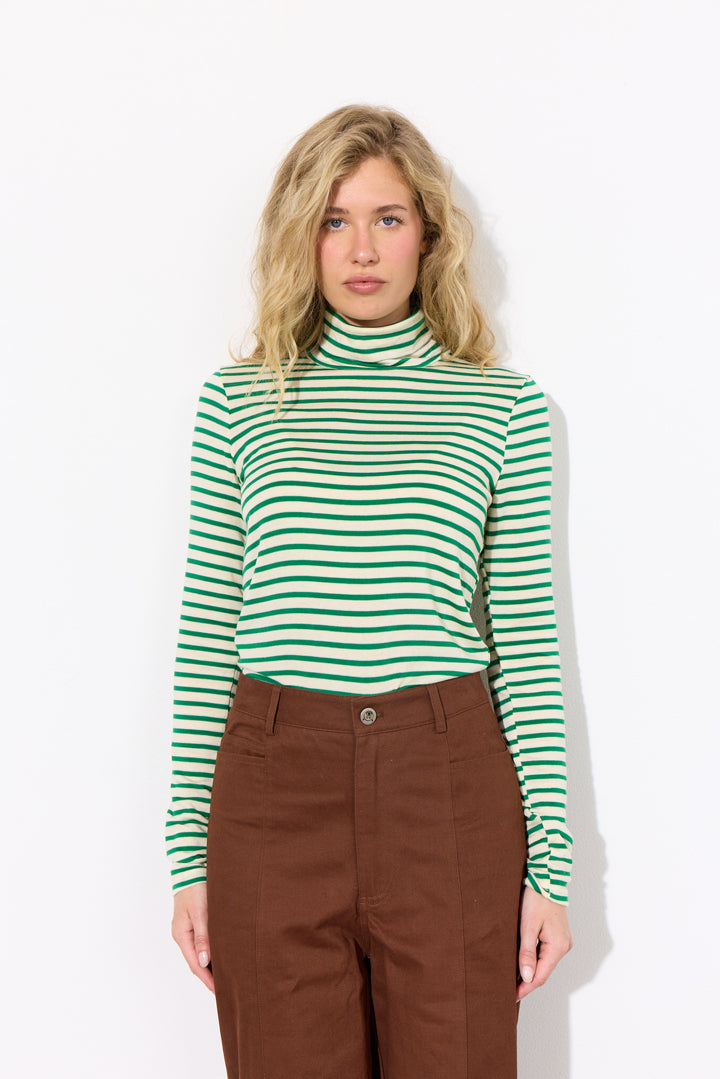 HUNKØN Halima Turtleneck Blouses Green Striped