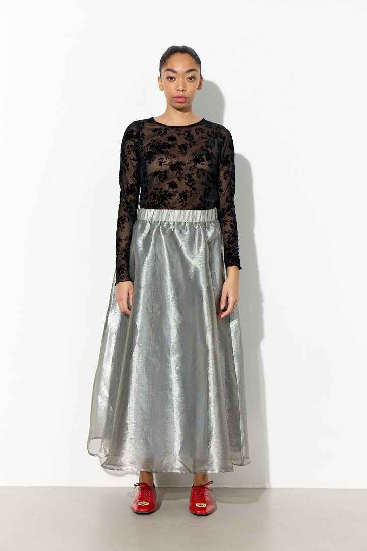 HUNKØN Henry Mesh Blouse Blouses Black Floral