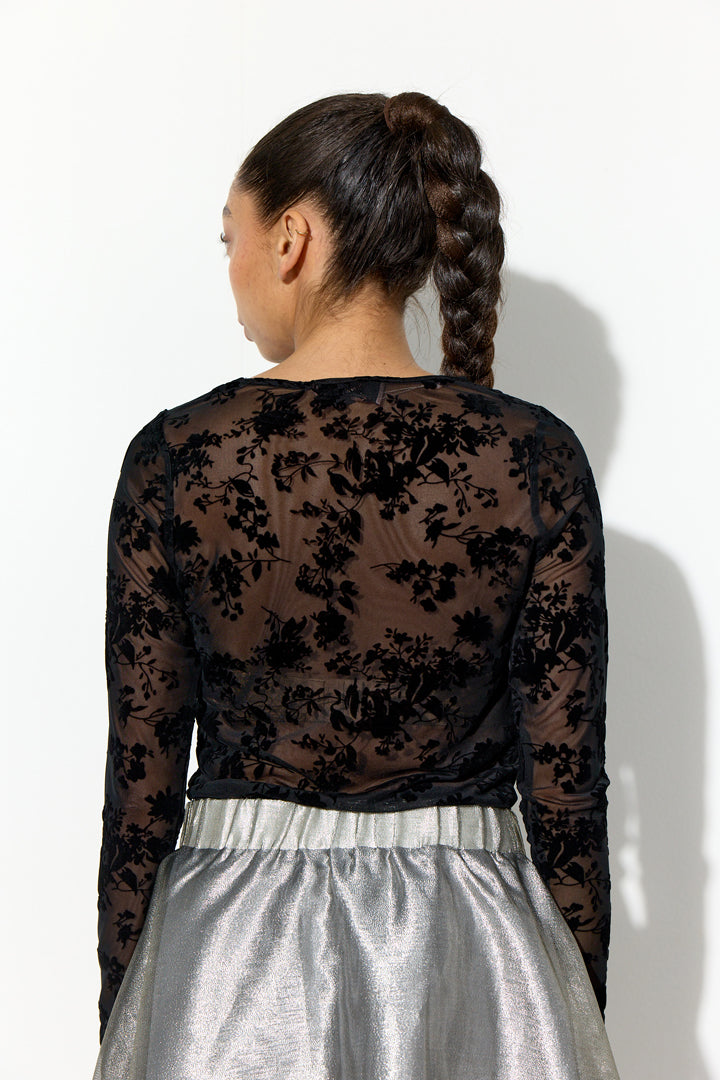 HUNKØN Henry Mesh Blouse Blouses Black Floral