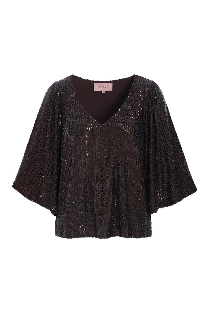 HUNKØN Jona Sequin Top Tops Chestnut