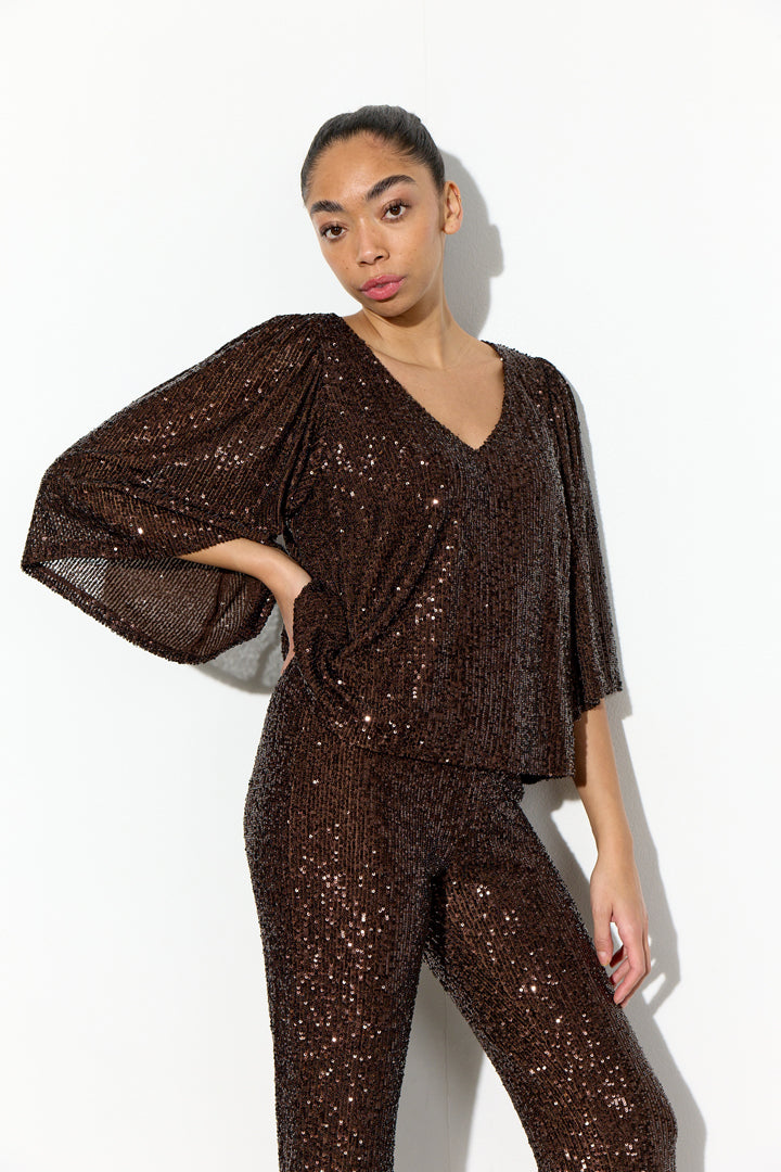 HUNKØN Jona Sequin Top Tops Chestnut