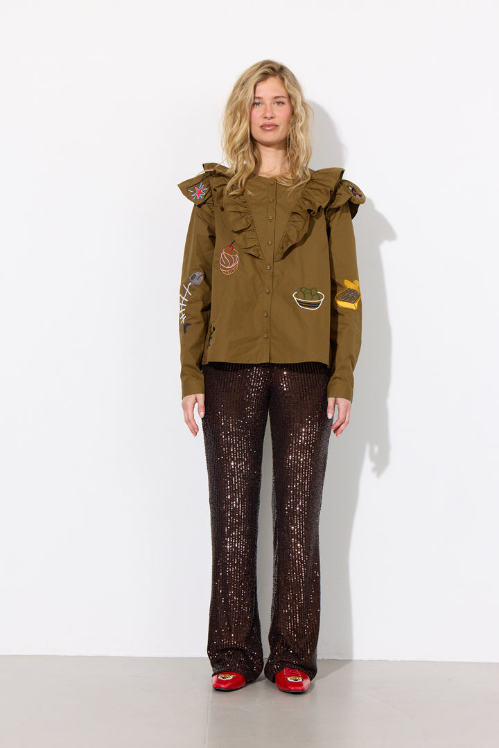HUNKØN Jona Sequin Trousers Trousers Chestnut