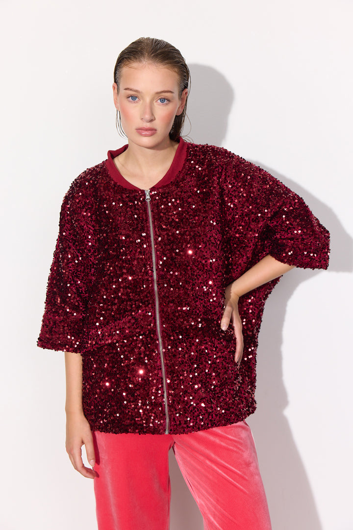 HUNKØN Kaia Sequin Jacket Jackets Deep red
