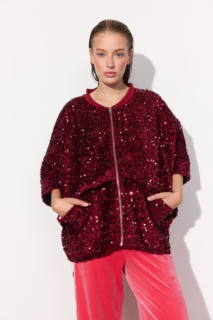 HUNKØN Kaia Sequin Jacket Jackets Deep red