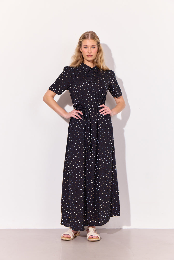 HUNKØN Kris Long Dress Dresses Black w/White dots