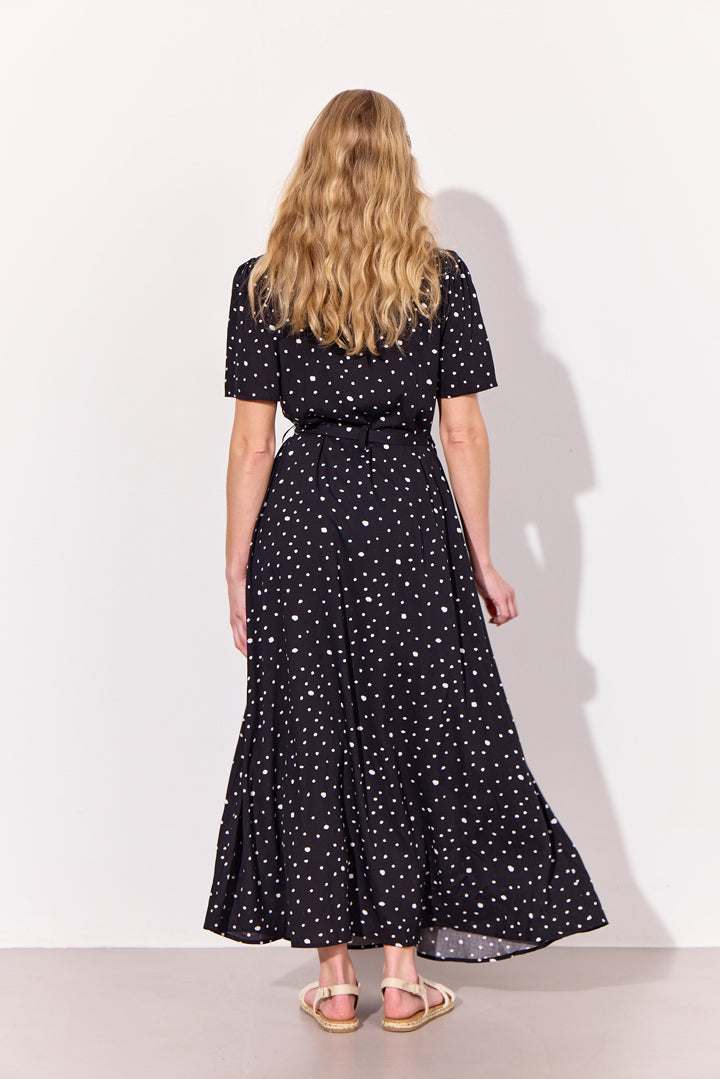HUNKØN Kris Long Dress Dresses Black w/White dots