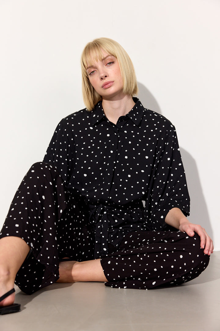 HUNKØN Kris Trousers Trousers Black w/White dots