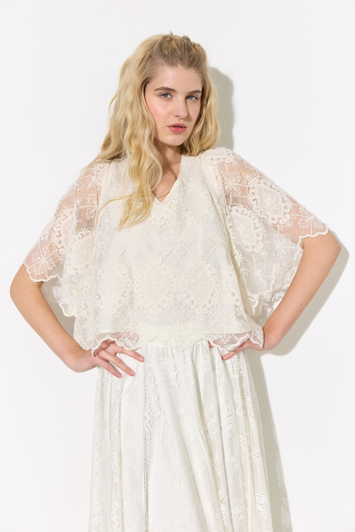 HUNKØN Lulu Lace Blouse Blouses Cream Lace