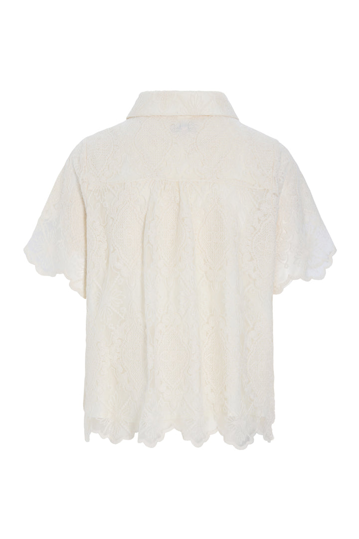 HUNKØN Lulu Short Lace Shirt Shirts Cream Lace