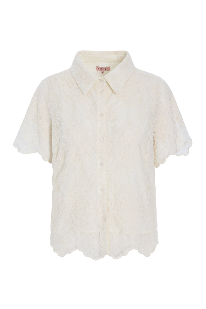 HUNKØN Lulu Short Lace Shirt Shirts Cream Lace