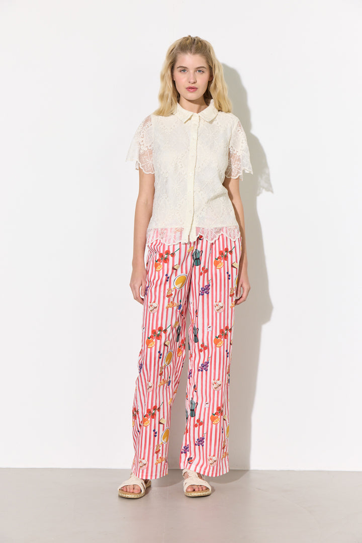 HUNKØN Lulu Short Lace Shirt Shirts Cream Lace