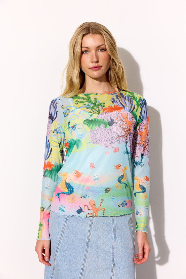 HUNKØN Marina Mesh Blouse Blouses Ocean Life Art Print