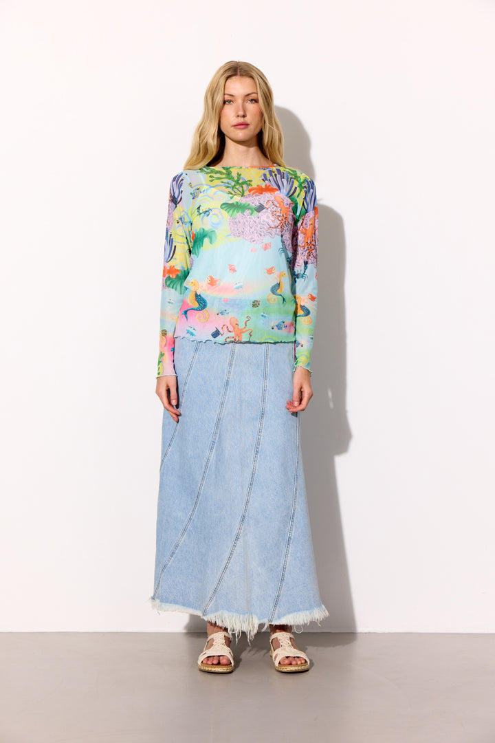 HUNKØN Marina Mesh Blouse Blouses Ocean Life Art Print
