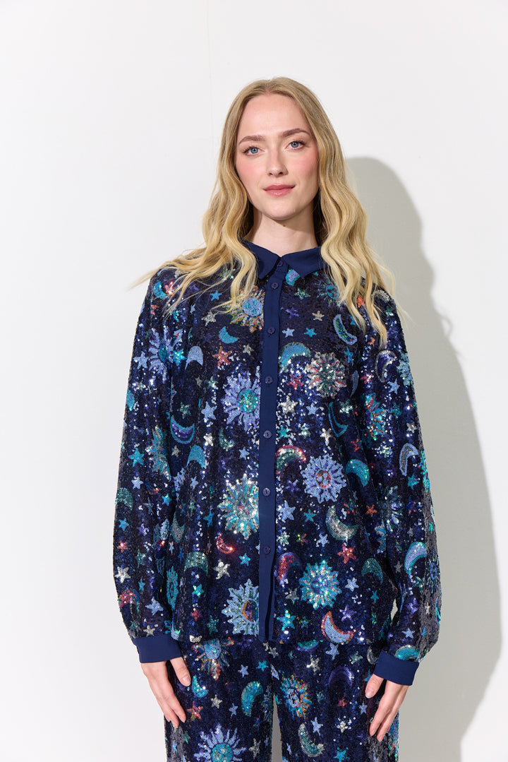 HUNKØN Muna Sequin Shirt Shirts Navy Glitter