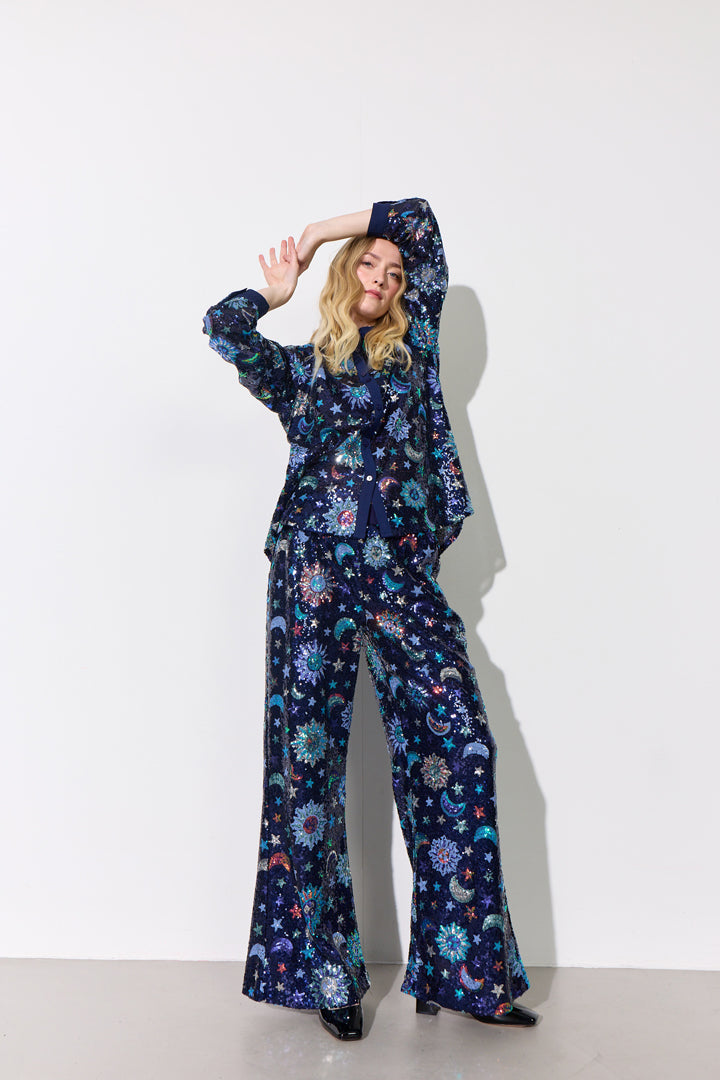 HUNKØN Muna Sequin Shirt Shirts Navy Glitter