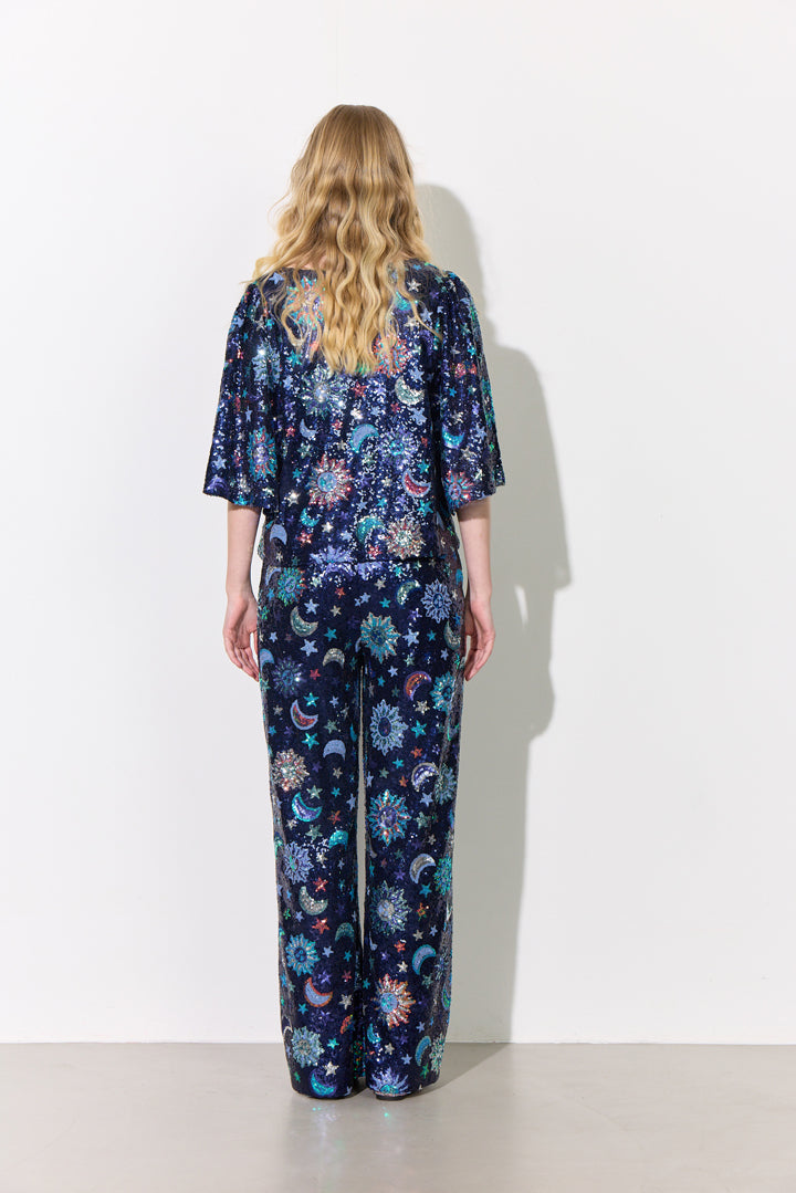 HUNKØN Muna Sequin Top Tops Navy Glitter
