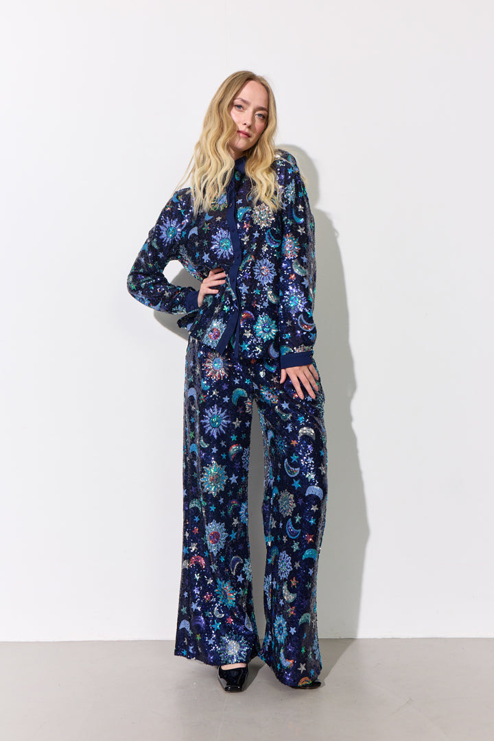 HUNKØN Muna Sequin trousers Trousers Navy Glitter