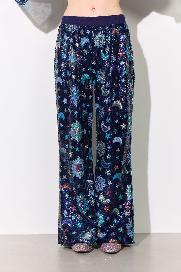 HUNKØN Muna Sequin trousers Trousers Navy Glitter