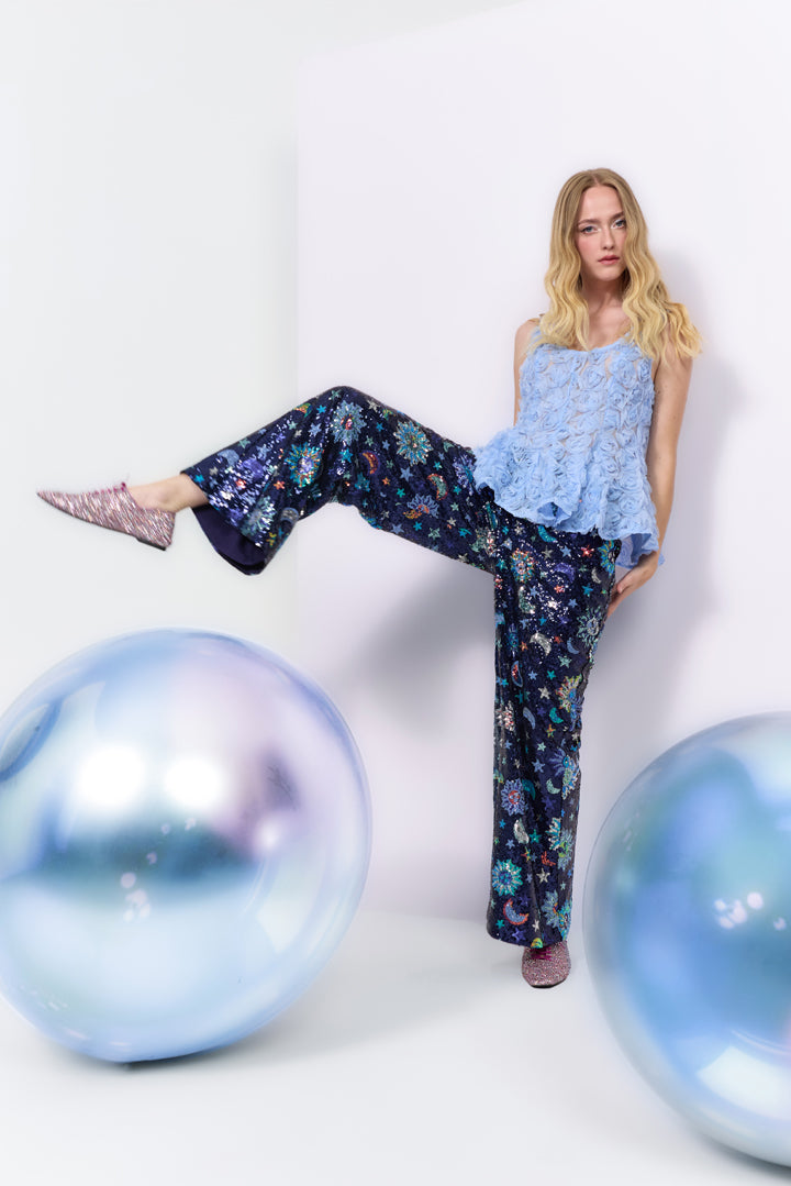 HUNKØN Muna Sequin trousers Trousers Navy Glitter
