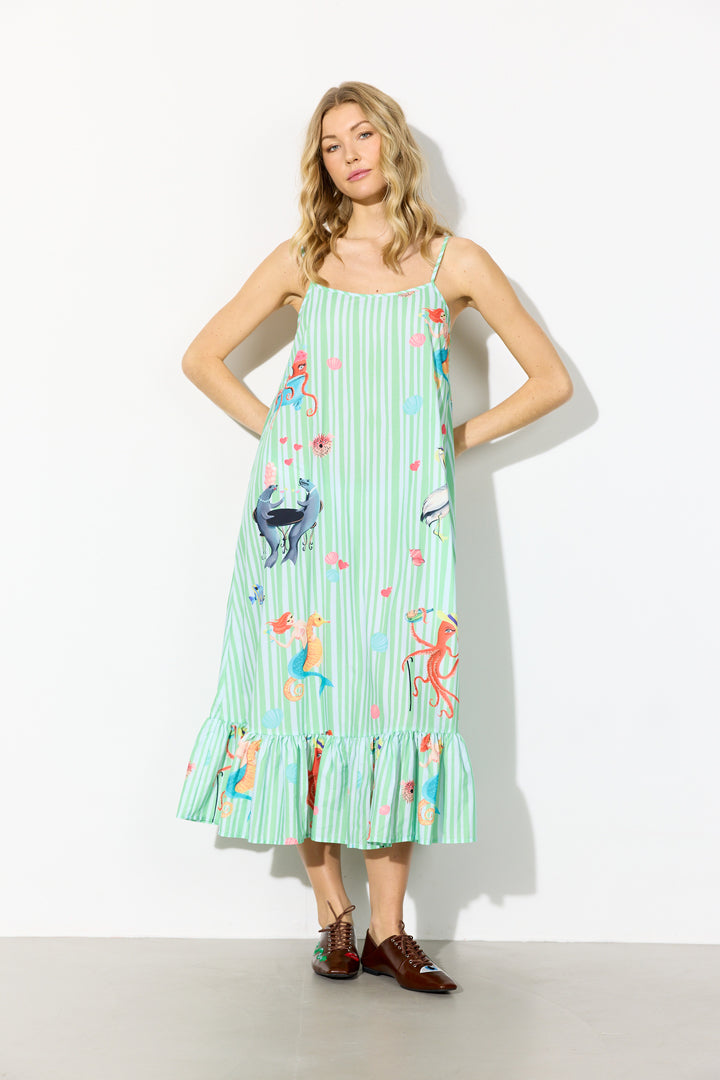 HUNKØN Nessie Dress Dresses Green Ocean Art Print