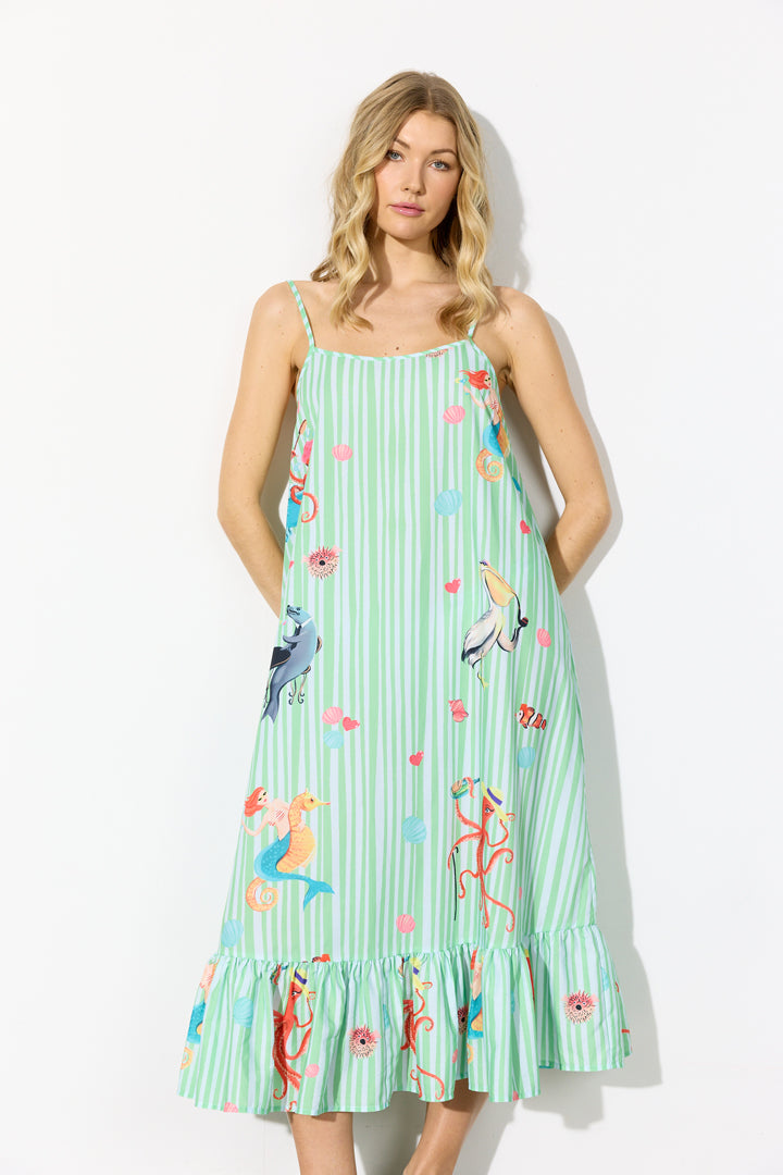 HUNKØN Nessie Dress Dresses Green Ocean Art Print