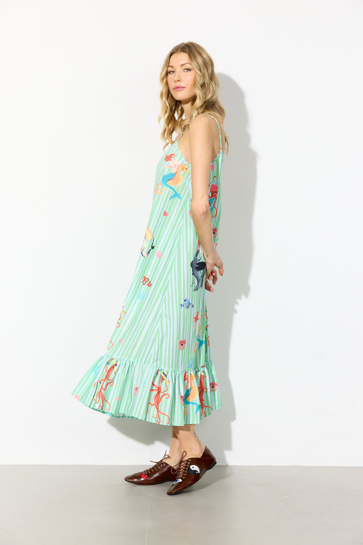 HUNKØN Nessie Dress Dresses Green Ocean Art Print