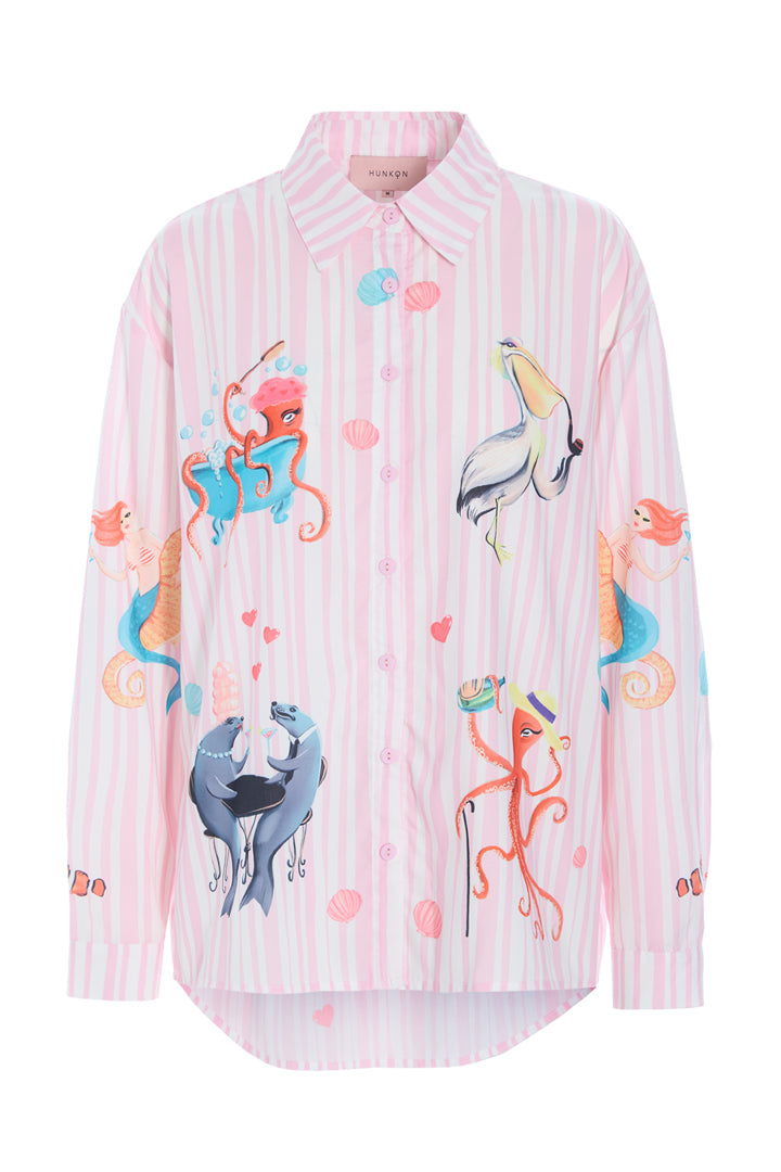 HUNKØN Nessie Shirt Shirts Pink Ocean Art Print