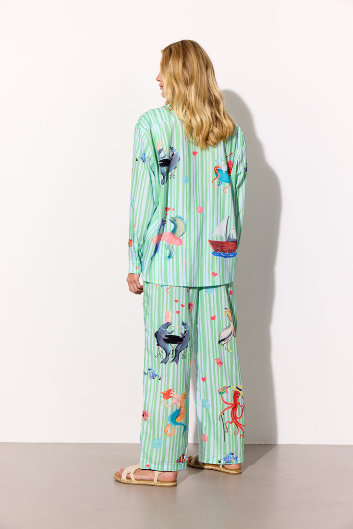 HUNKØN Nessie Trousers Trousers Green Ocean Art Print