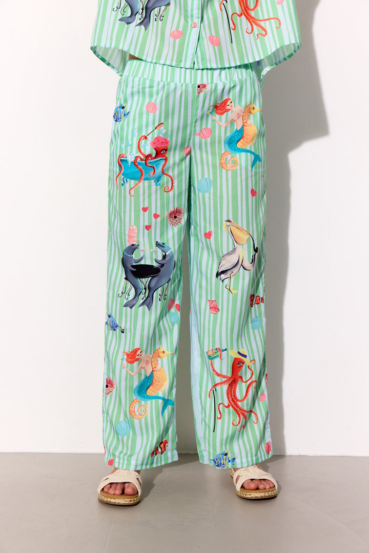 HUNKØN Nessie Trousers Trousers Green Ocean Art Print