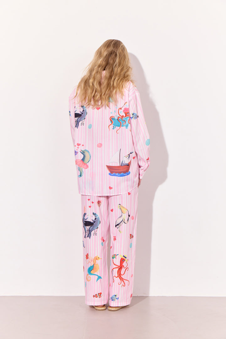 HUNKØN Nessie Trousers Trousers Pink Ocean Art Print