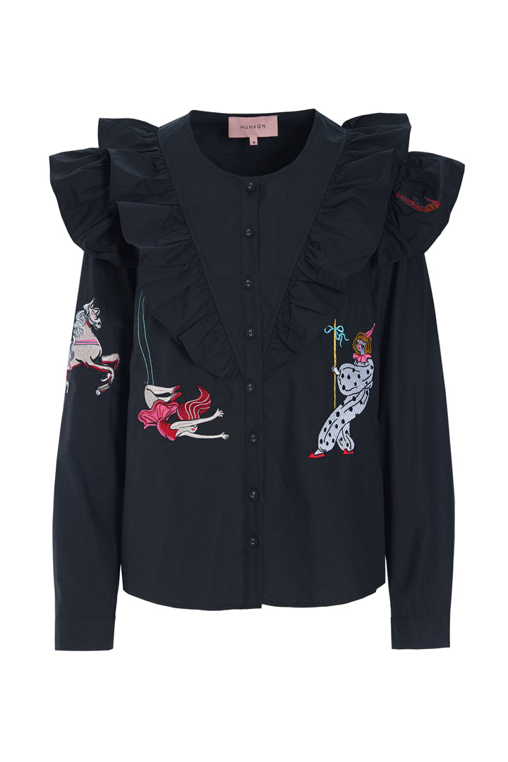 HUNKØN Nola Ruffle Shirt Shirts Black