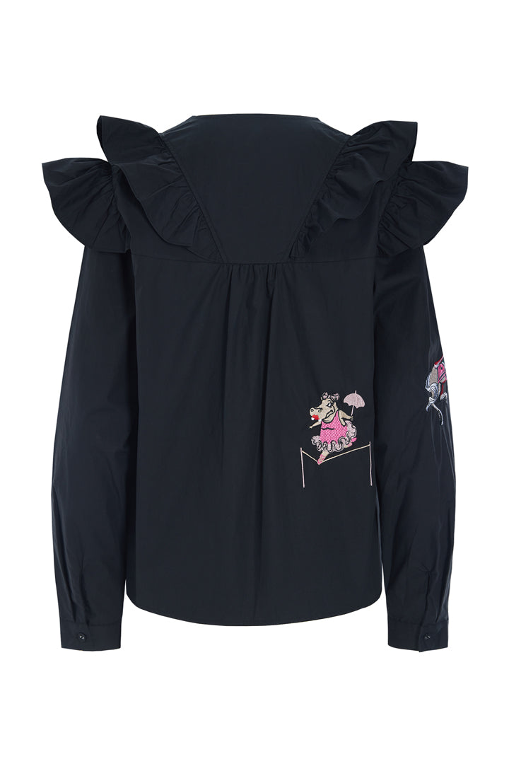 HUNKØN Nola Ruffle Shirt Shirts Black