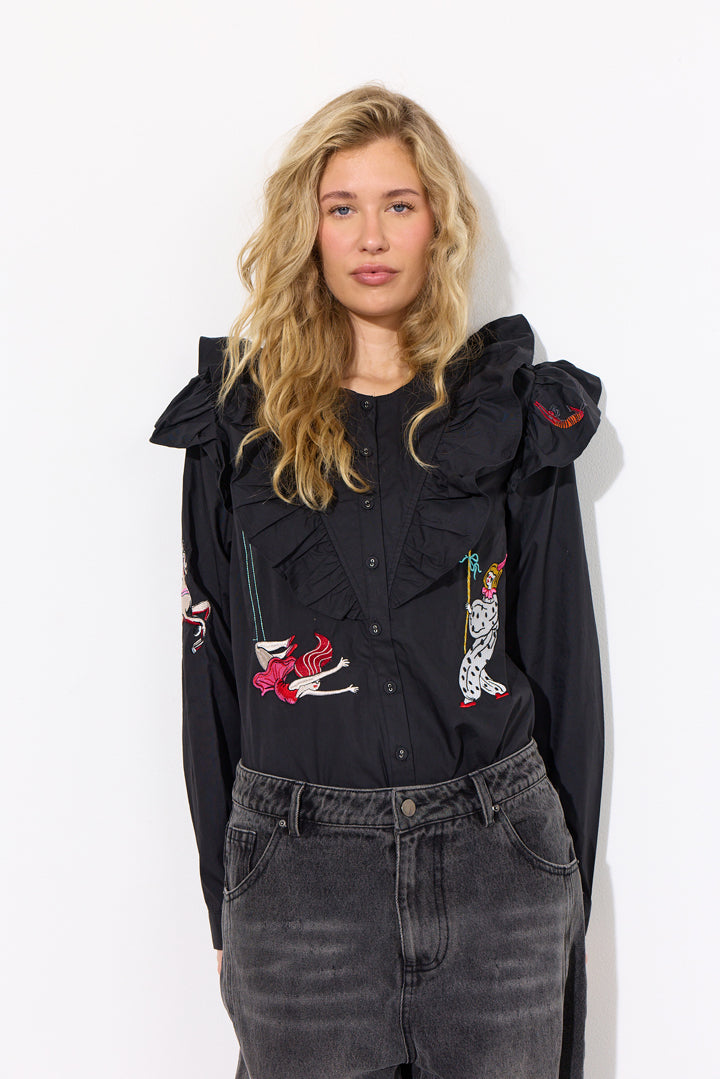 HUNKØN Nola Ruffle Shirt Shirts Black
