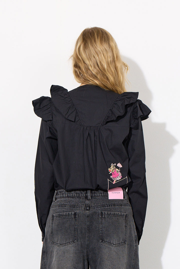 HUNKØN Nola Ruffle Shirt Shirts Black