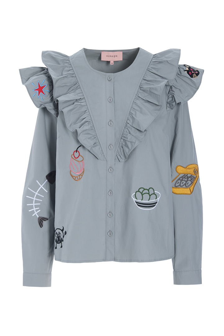 HUNKØN Nola Ruffle Shirt Shirts Grey