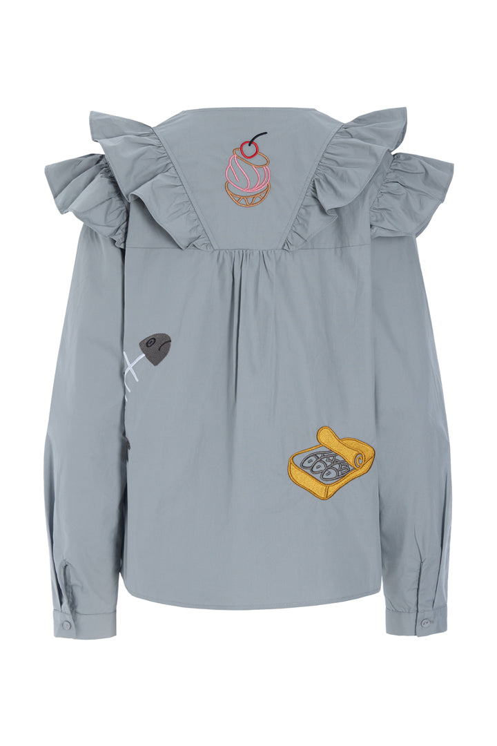 HUNKØN Nola Ruffle Shirt Shirts Grey