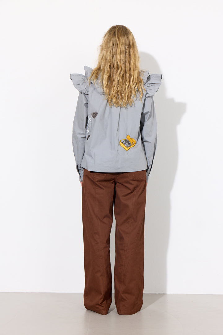 HUNKØN Nola Ruffle Shirt Shirts Grey