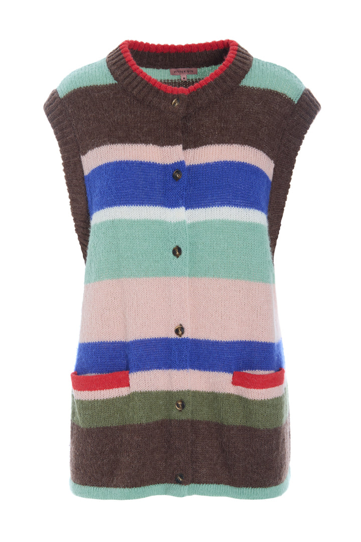 HUNKØN Tallulah Knit Vest Vests Brown Stripes