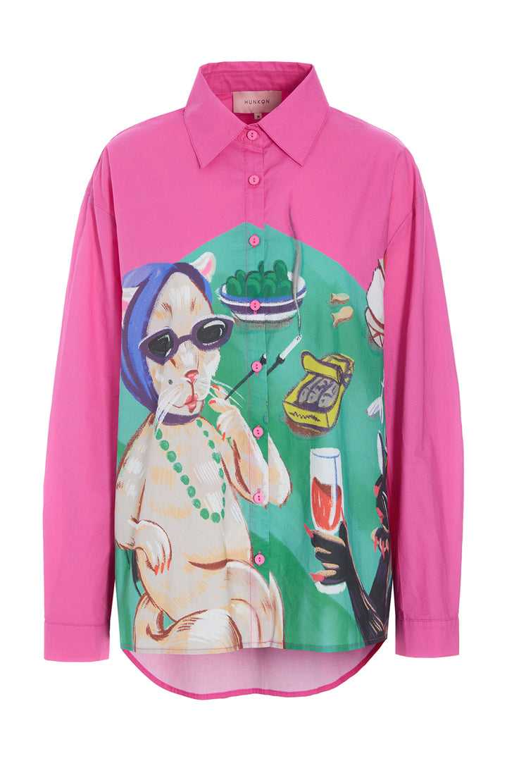 HUNKØN Tiana Shirt Shirts Cocktails with Cats Art Print