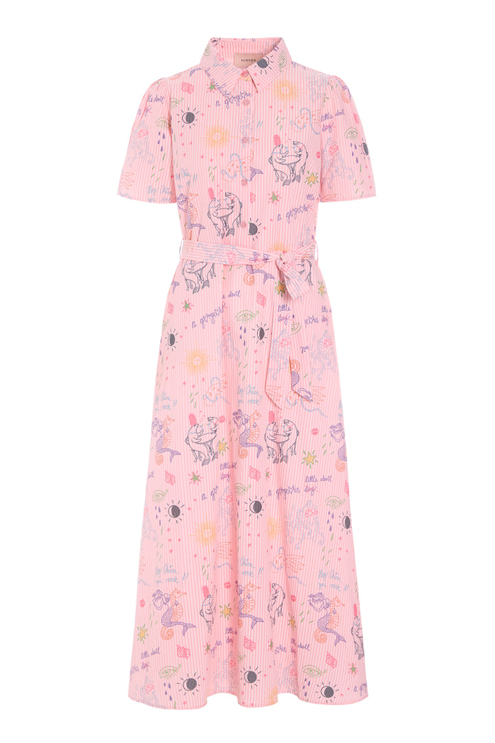 HUNKØN Zoe Dress Dresses Pink Sea Creatures Art Print
