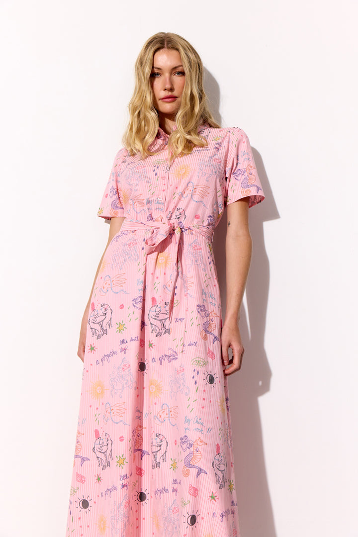 HUNKØN Zoe Dress Dresses Pink Sea Creatures Art Print